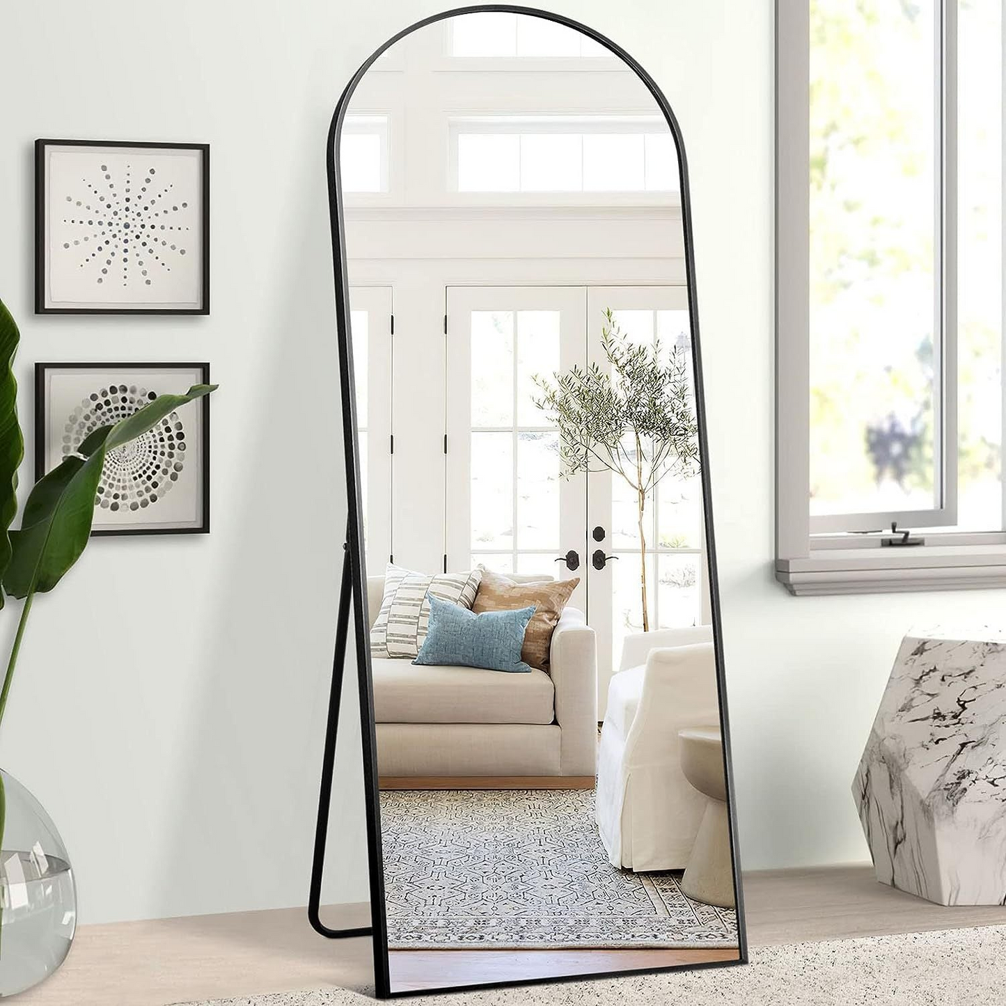 Black 63x20 inch metal arch stand full length mirror