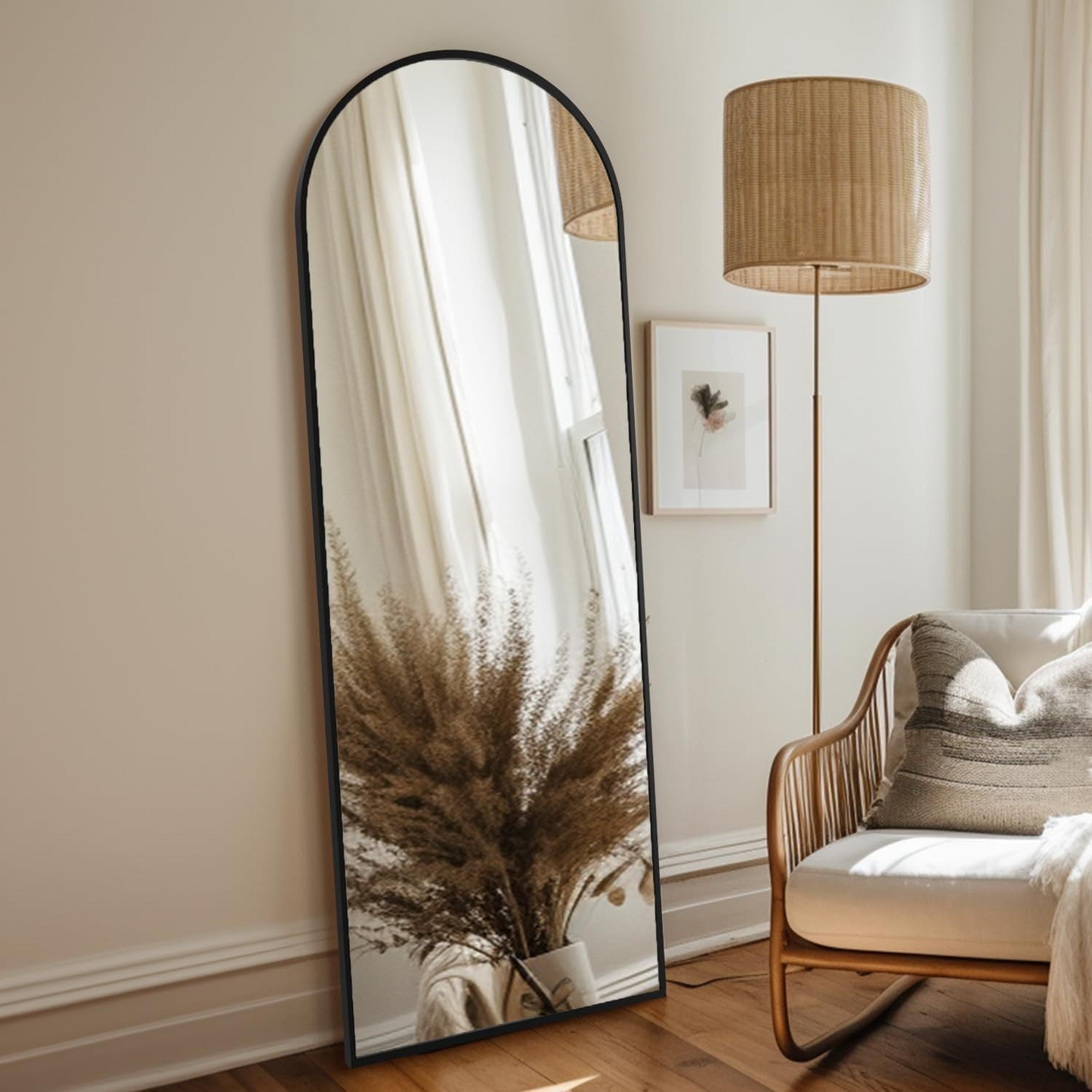 Black 63x20 inch metal arch stand full length mirror