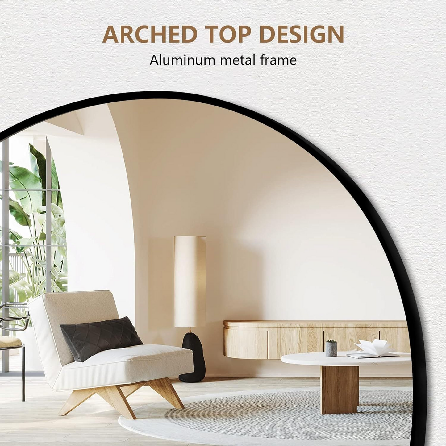 Black 63x20 inch metal arch stand full length mirror