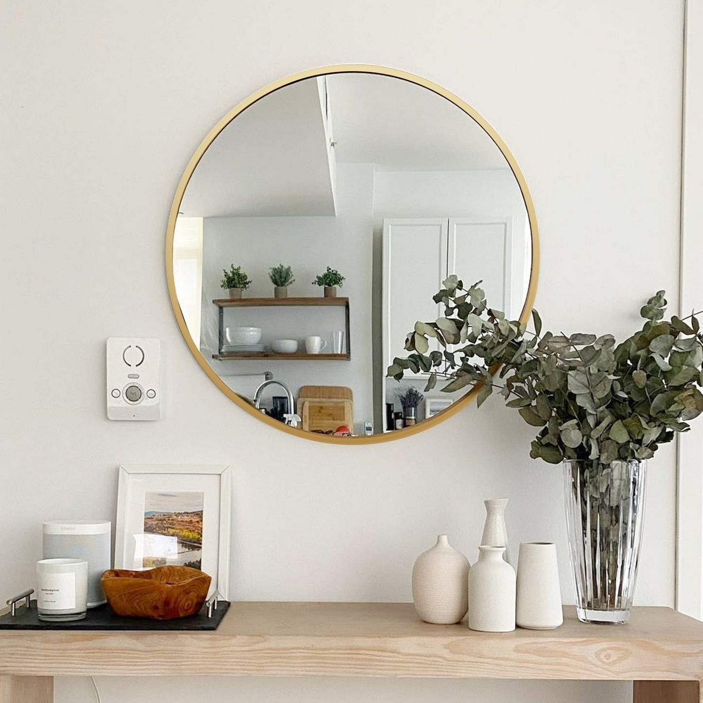 Gold 16 Inch Metal Round Bathroom Mirror