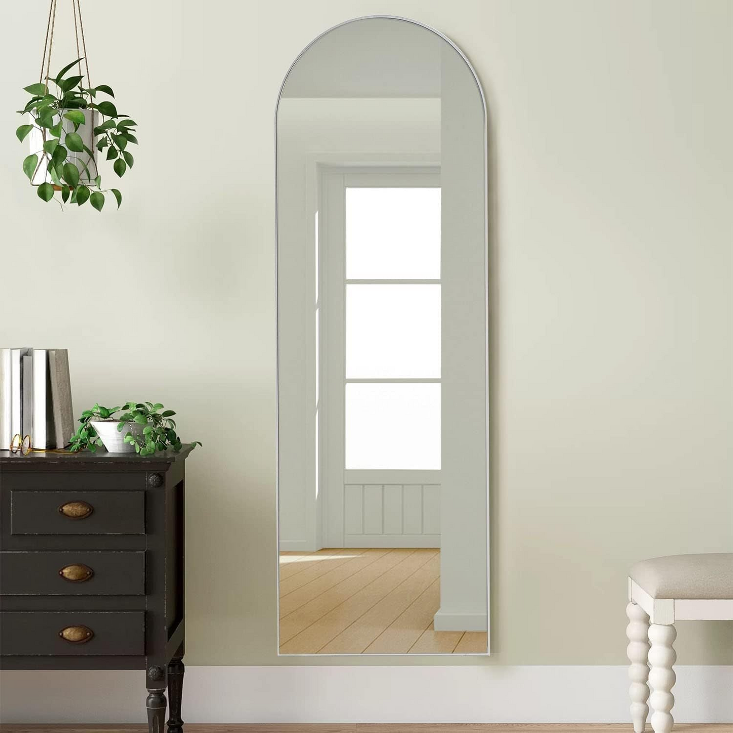 SIlver 63x20 inch metal arch stand full length mirror
