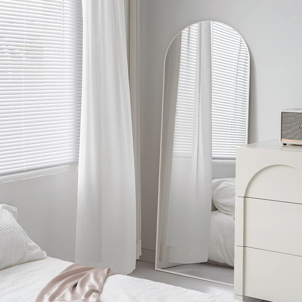 SIlver 63x20 inch metal arch stand full length mirror