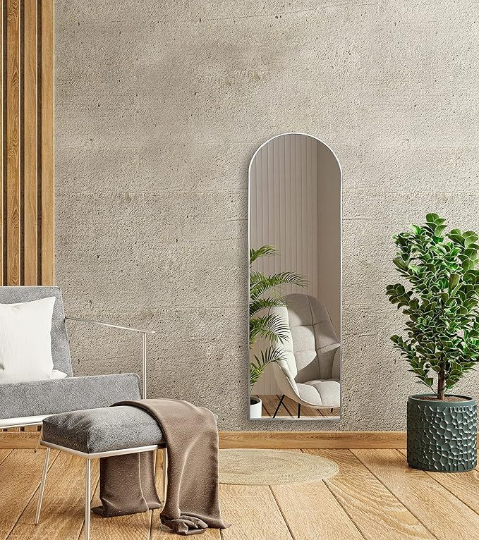 SIlver 63x20 inch metal arch stand full length mirror