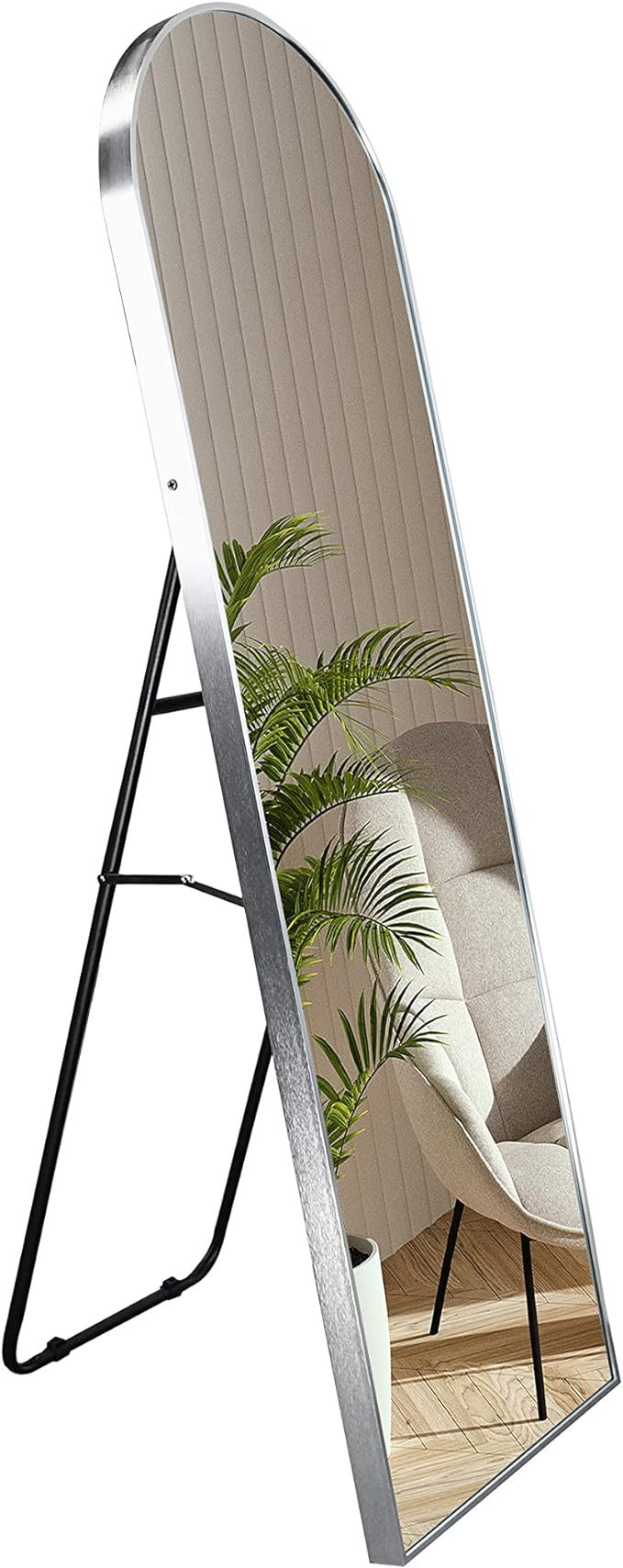 SIlver 63x20 inch metal arch stand full length mirror