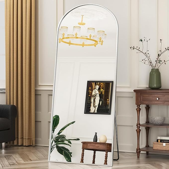 SIlver 63x20 inch metal arch stand full length mirror