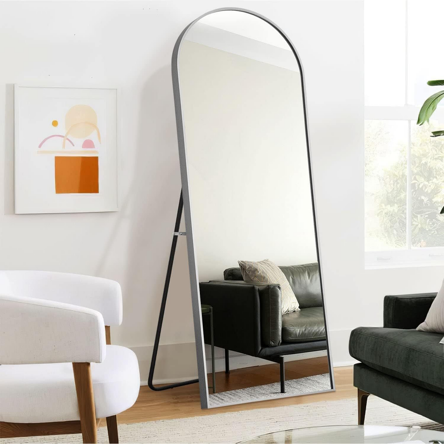 SIlver 63x20 inch metal arch stand full length mirror