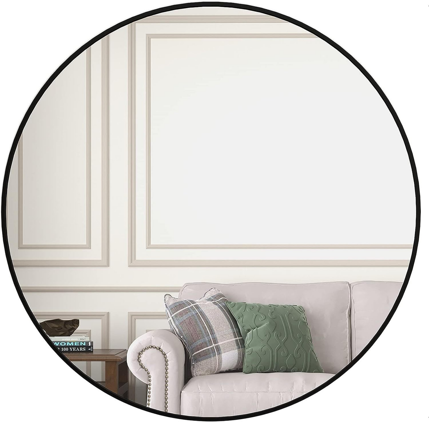 Black 39 Inch Metal Round Bathroom Mirror