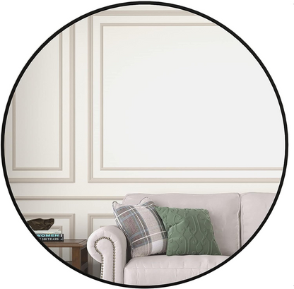 Black 39 Inch Metal Round Bathroom Mirror