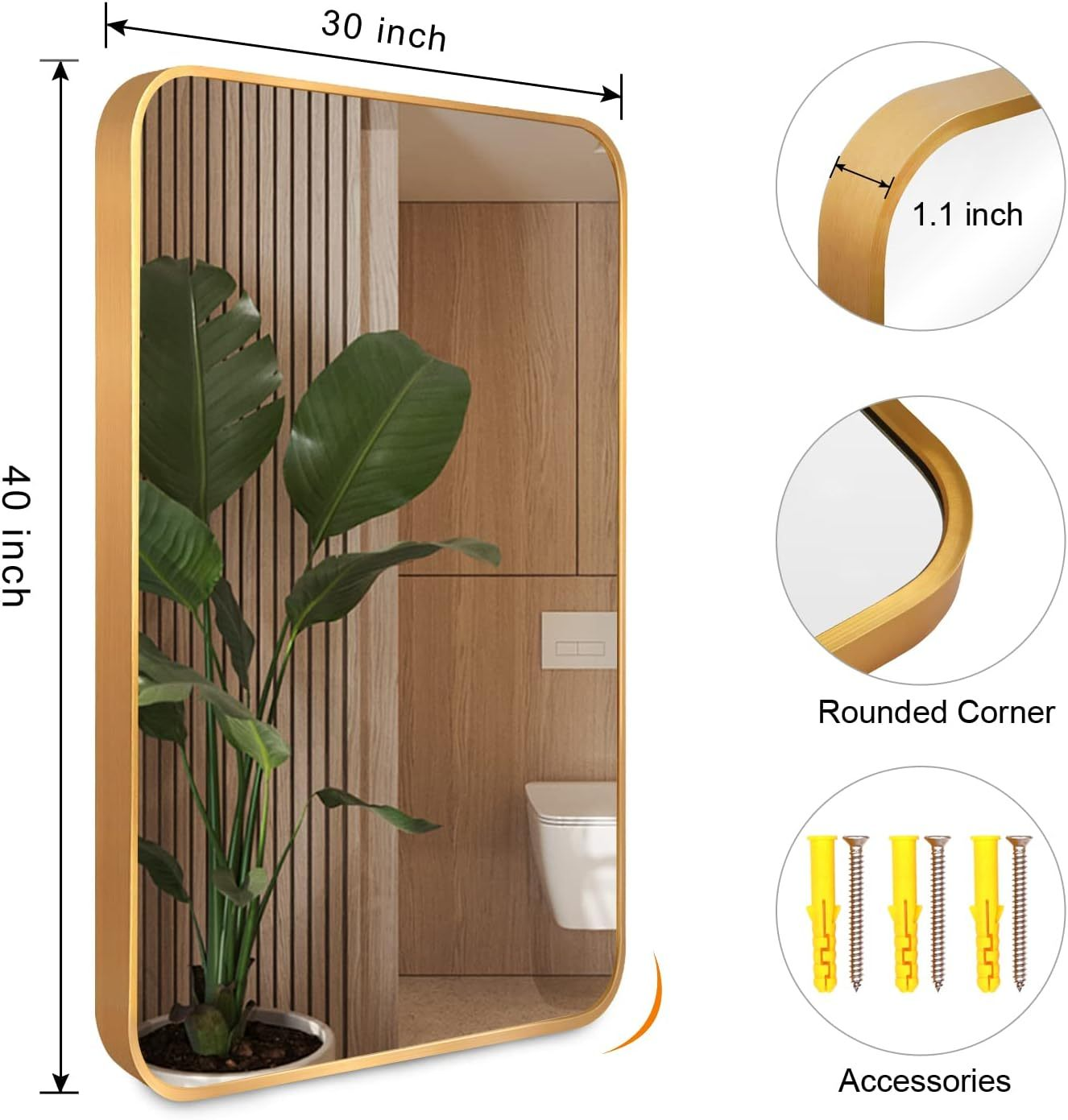 Gold 30 "x40" Rectangular Bathroom Wall Mirror
