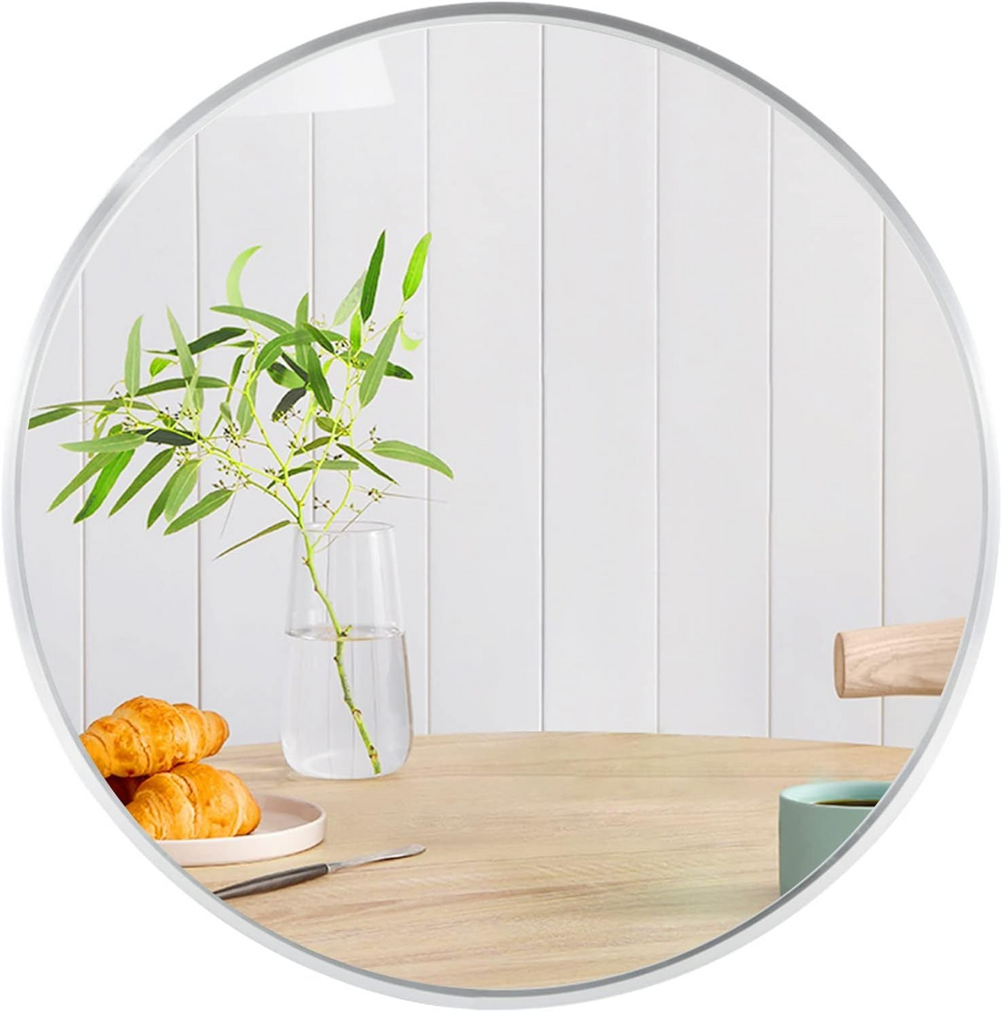 Silver 32 Inch Metal Round Bathroom Mirror