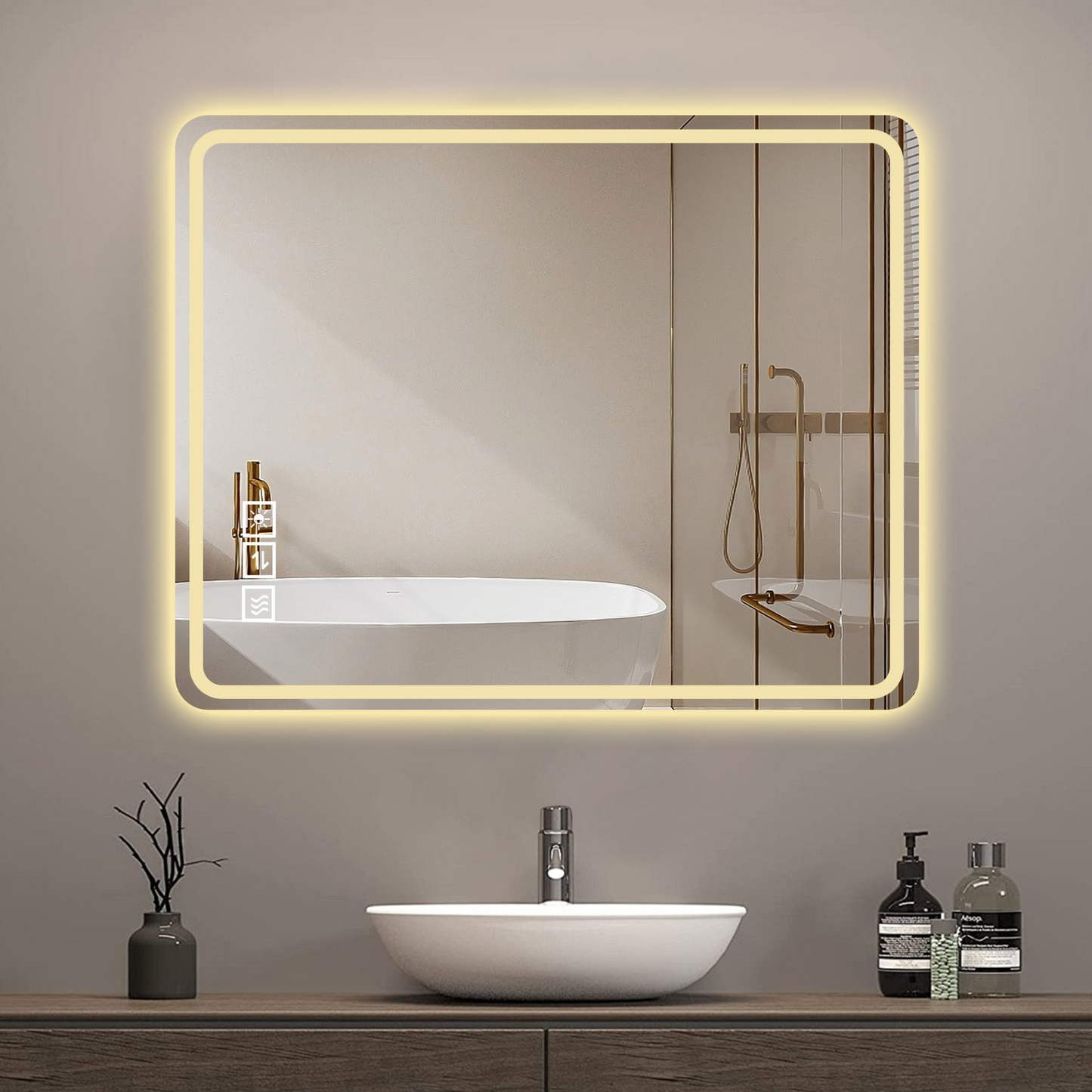 40x32 Inch LED Bathroom Mirror Vanity Mirrors with Front Lights Wall Mounted Anti-Fog Frameless Make Up Mirror with Light 5 mm Copper-Free Silver Mirror Horizontal or Vertical