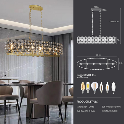 Modern Champagne Gold Oval Crystal ceiling chandelier  Luxury Home Decor Light Fixture