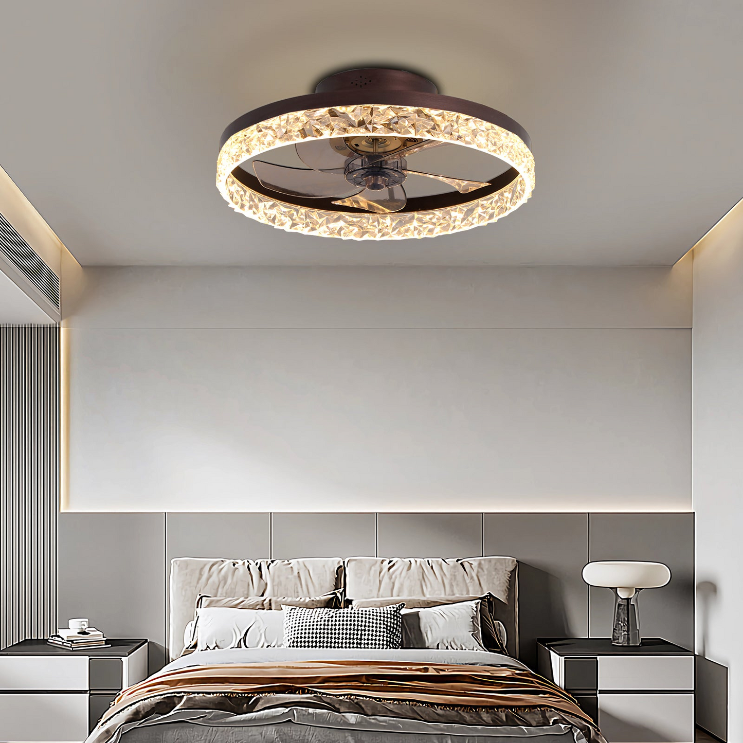 Low Profile Ceiling Fan with Light and Remote Control, Dimmable LED Ceiling Fan,  6 Speeds, Timing Reversible Blades, Brown, 20"