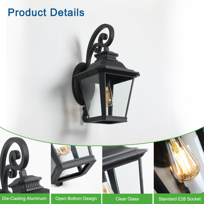 Large Outdoor Wall Sconce Lights with Clear Glass  Can support multiple types of light bulbs 1pack