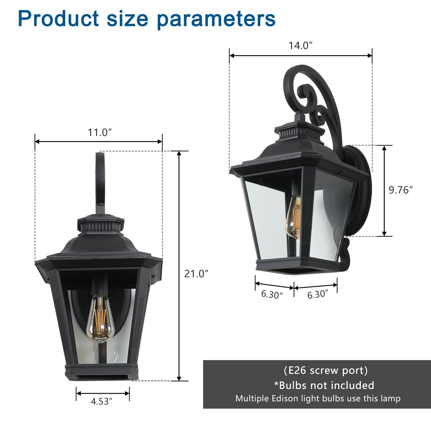 Large Outdoor Wall Sconce Lights with Clear Glass  Can support multiple types of light bulbs 1pack