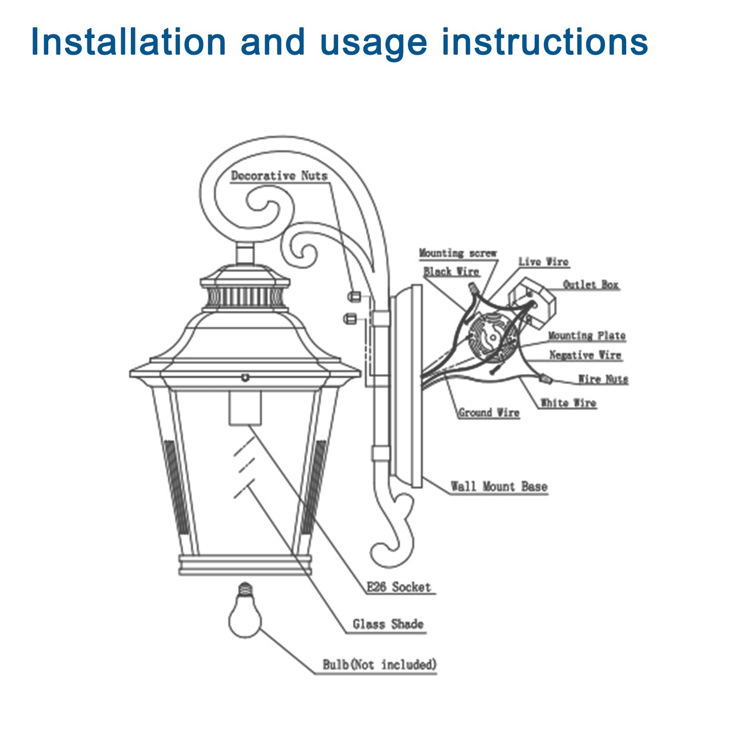 Large Outdoor Wall Sconce Lights with Clear Glass  Can support multiple types of light bulbs 1pack