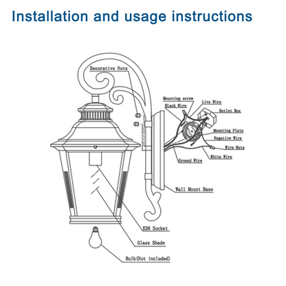 Large Outdoor Wall Sconce Lights with Clear Glass  Can support multiple types of light bulbs 1pack
