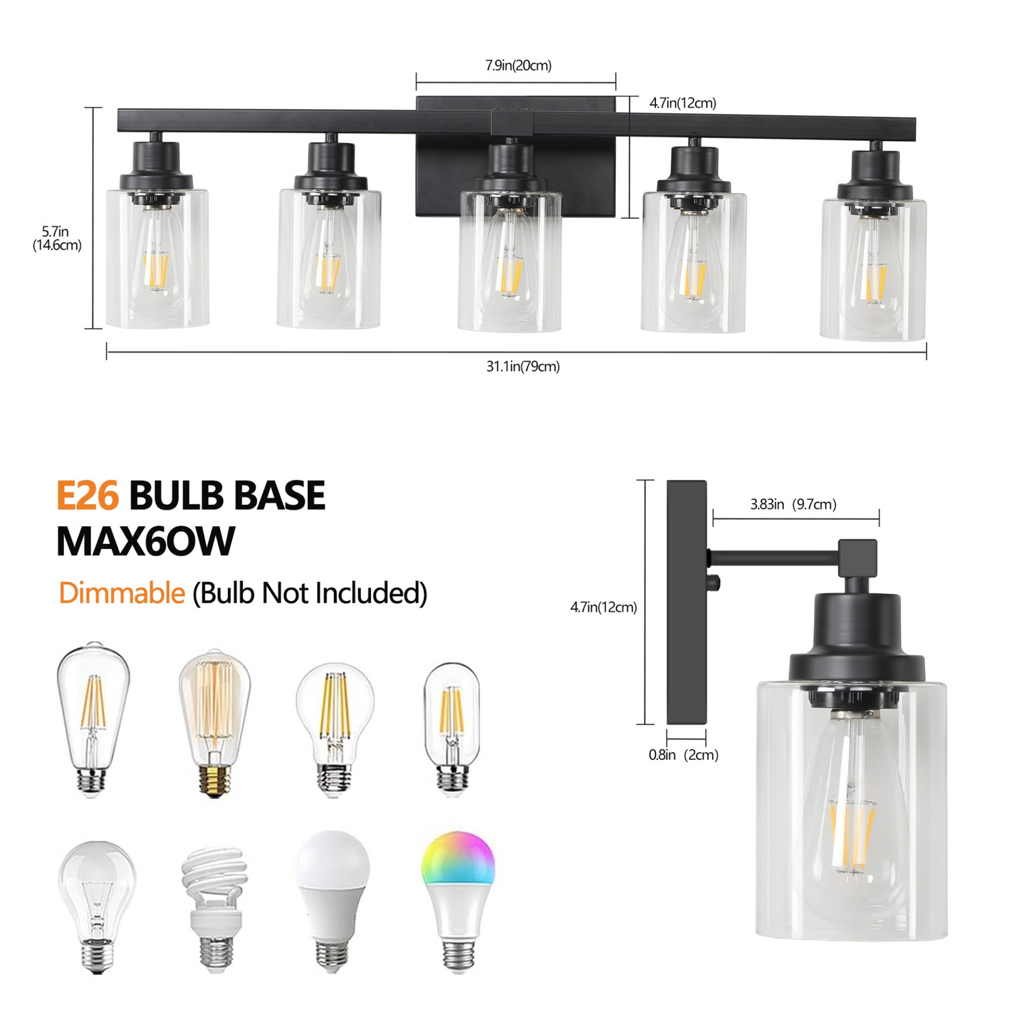 (Same as W1340P197622/L001010-B5) 5-Lights Farmhouse Vanity Lights Fixture Rustic Bathroom Light Fixture Bathroom Sconce (Without Bulbs)