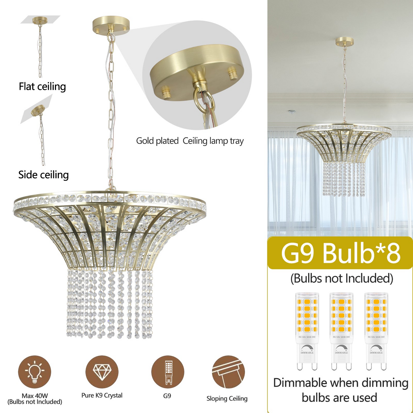 (Same as W1340P189414/L005016-D600-P8G) 8-Light 23.6" Wide Crystal Waterfall Chandelier
