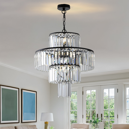 Black Luxury Crystal Chandelier Modern Chandeliers Lights Fixture Hanging Pendant Light Fixture for Dining Room Bedroom Living Room Dia 19.7 Inch-Black