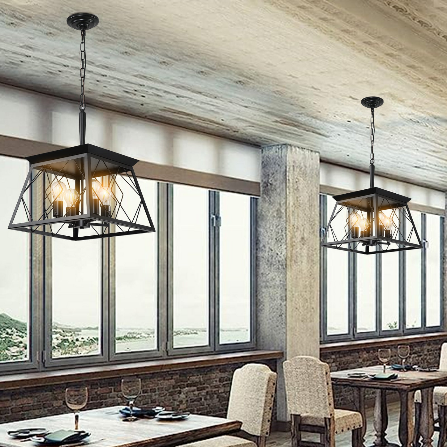 4-Light Farmhouse Chandeliers For Dining Room Black(No Bulbs)NEW SKU:W1340P206636