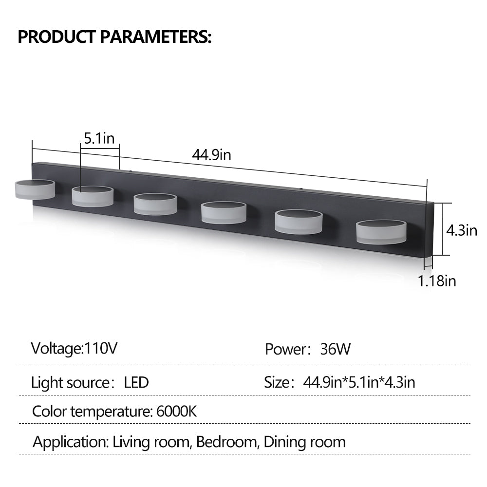 (Same as W1340P206812/L002003-W6B) LED Modern Black 6-Light Vanity Lights Fixtures Over Mirror Bath Wall Lighting