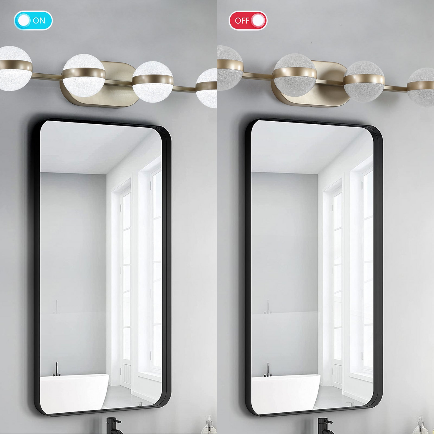 Modern Minimalist Bathroom Vanity Light, LED 6 Bulb Acrylic Shades, Wall Mounted Decorative Lighting Fixture, Suitable for Bathroom Vanity Mirror (Champagne Gold)