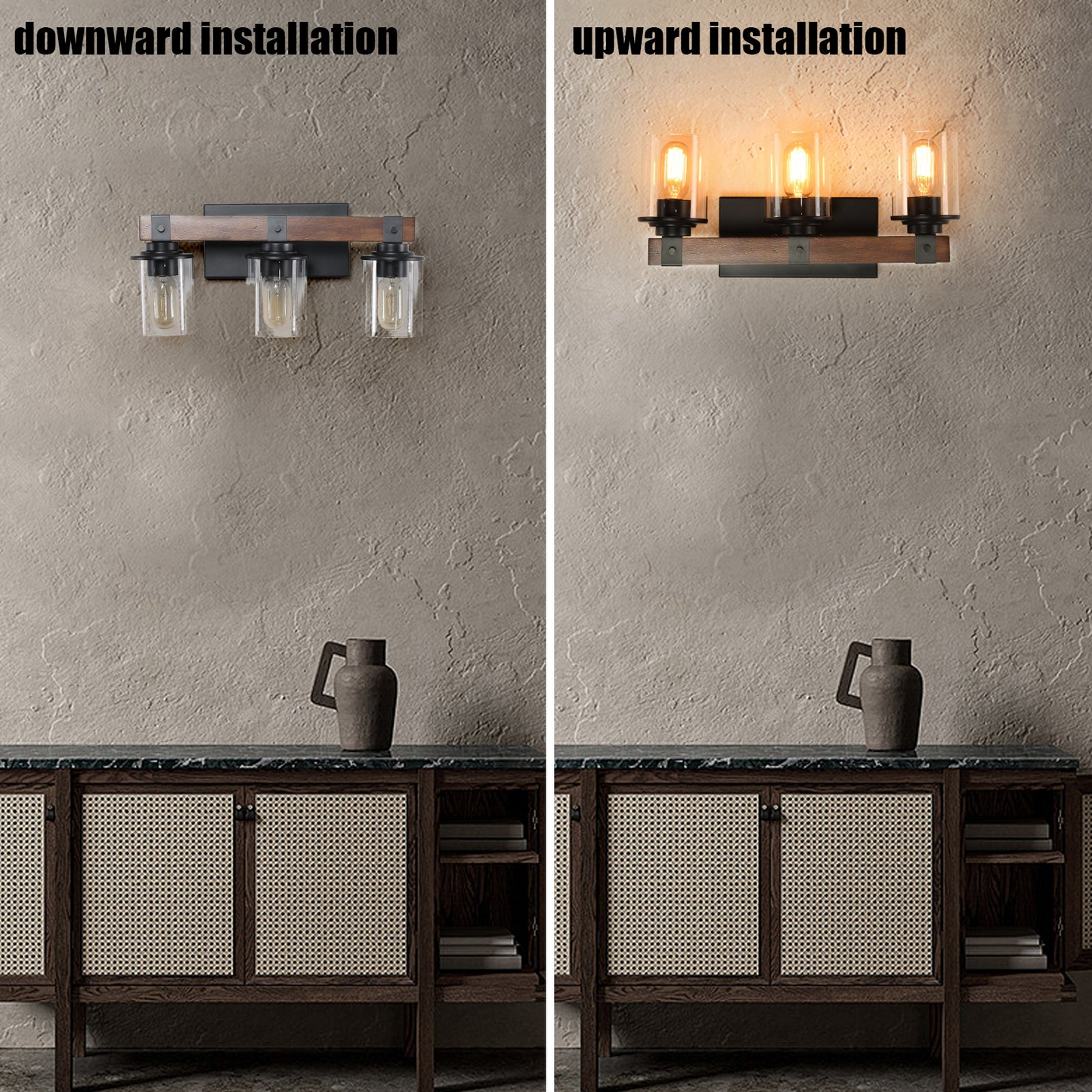 (Same as W1340P206654/L001004-W3H) 3-Lights Farmhouse Vanity Lights Fixture Rustic Bathroom Light Fixture Bathroom Sconce (No Bulbs)
