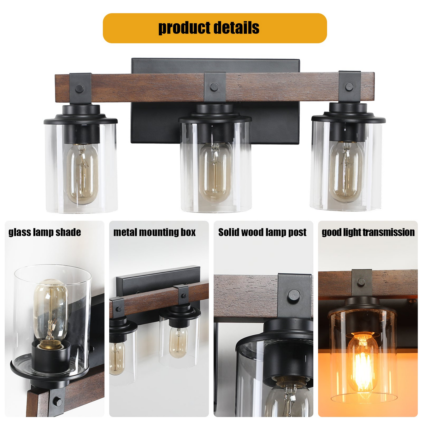 (Same as W1340P206654/L001004-W3H) 3-Lights Farmhouse Vanity Lights Fixture Rustic Bathroom Light Fixture Bathroom Sconce (No Bulbs)