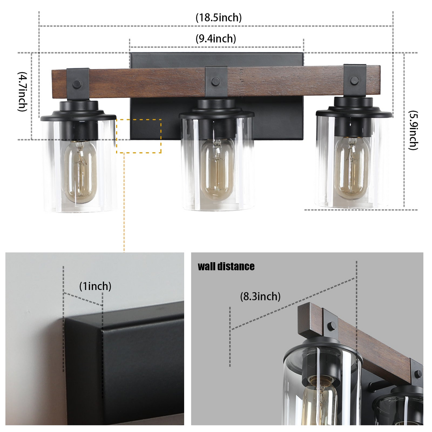 (Same as W1340P206654/L001004-W3H) 3-Lights Farmhouse Vanity Lights Fixture Rustic Bathroom Light Fixture Bathroom Sconce (No Bulbs)