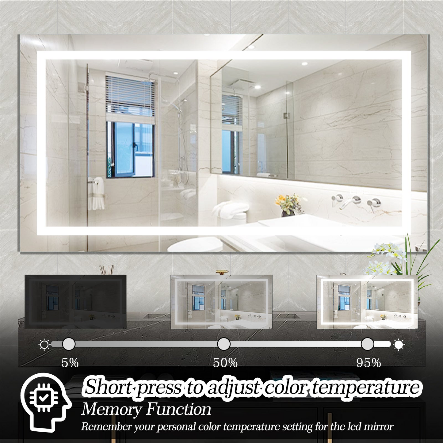 LED Bathroom Mirror 60x 32  Inch with lights, anti-Fog & Dimming Led Bathroom Vanity Mirror