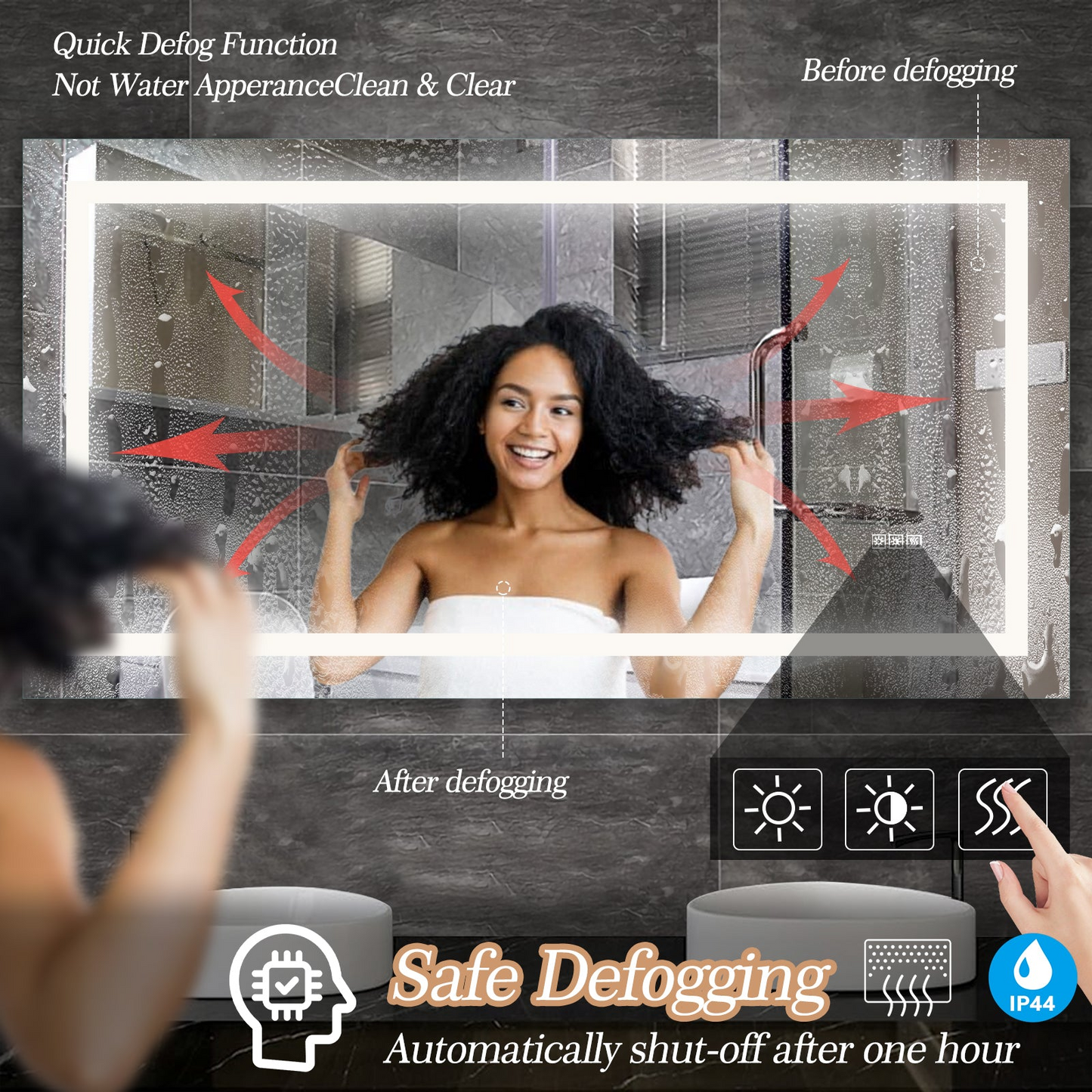LED Bathroom Mirror 60x 32  Inch with lights, anti-Fog & Dimming Led Bathroom Vanity Mirror
