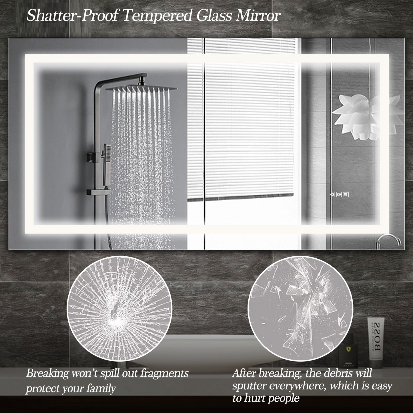 LED Bathroom Mirror 60x 32  Inch with lights, anti-Fog & Dimming Led Bathroom Vanity Mirror