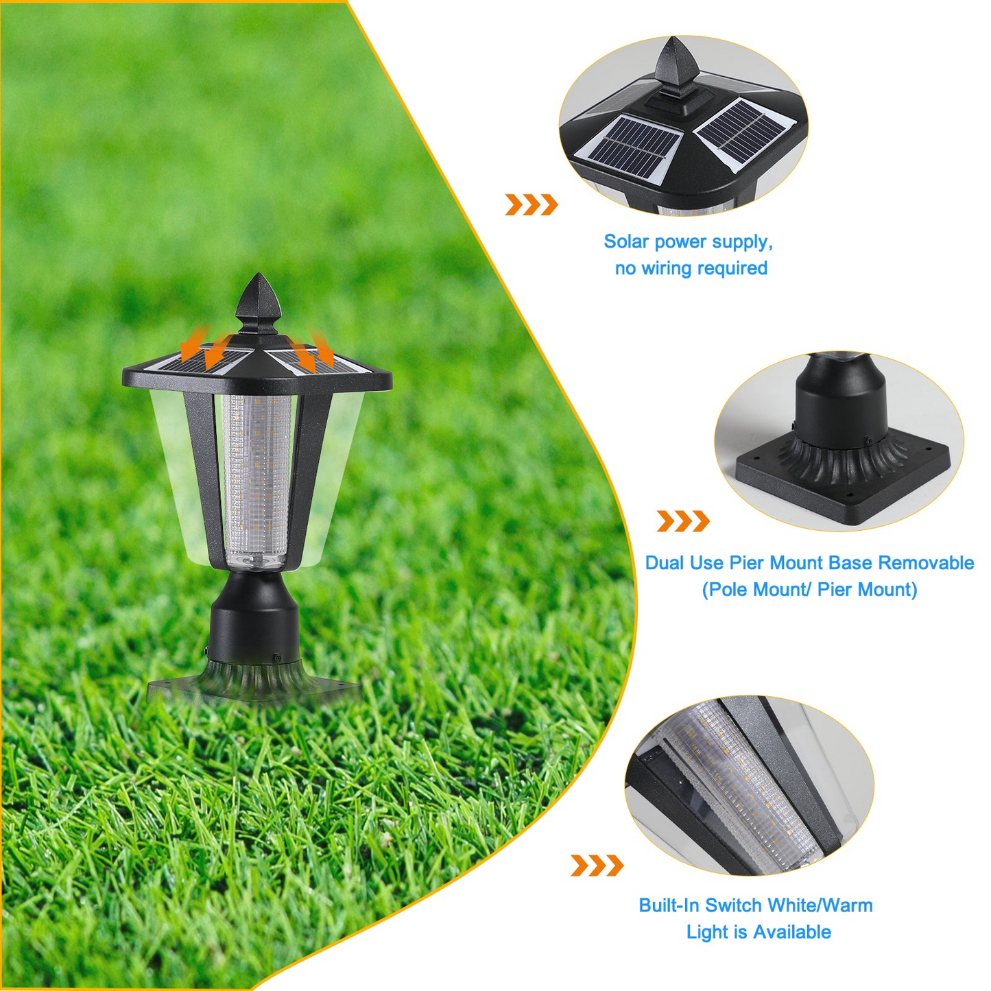 Solar Column Headlights With Dimmable LED1pack