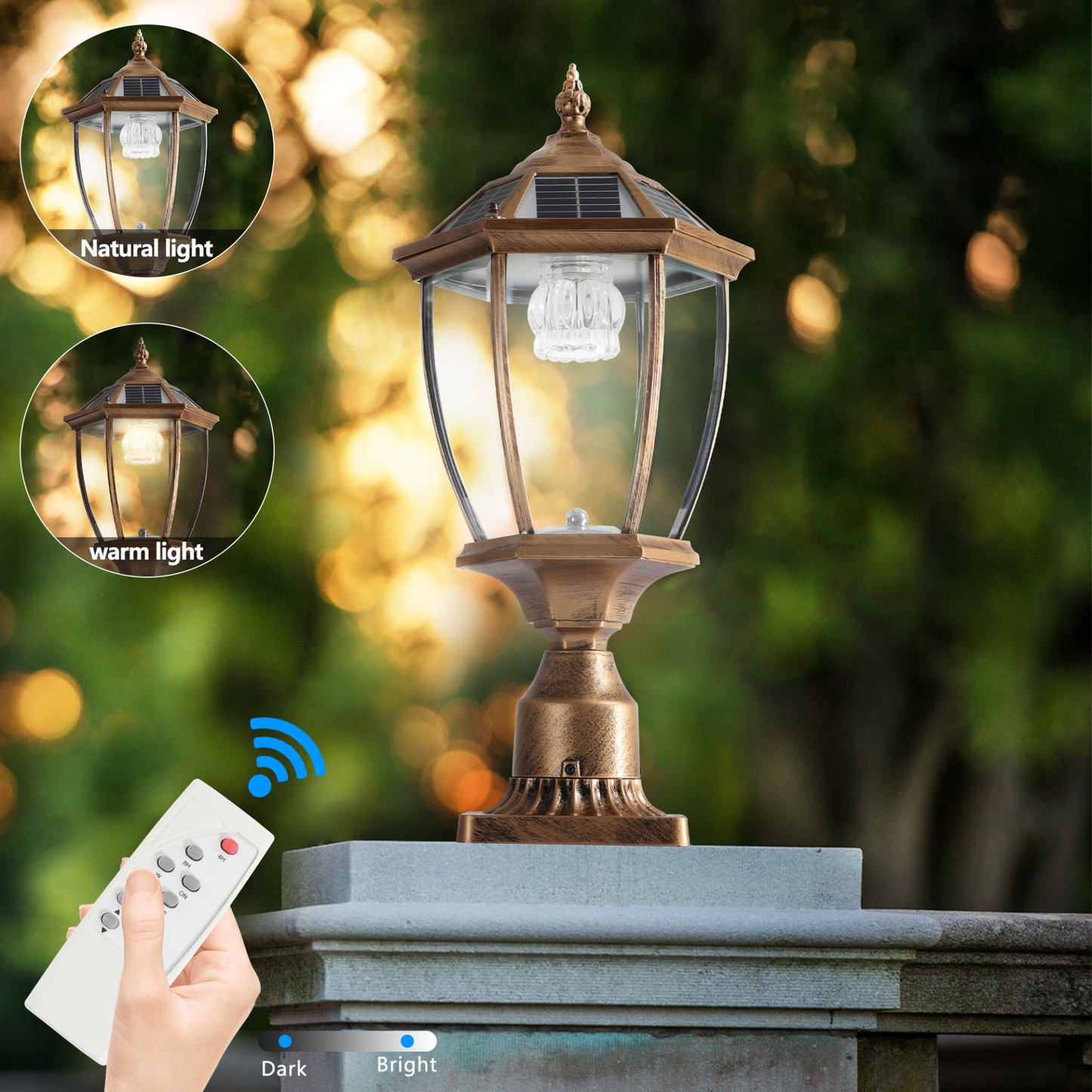Retro gold Solar Column Headlights With Dimmable LED(2 pack)