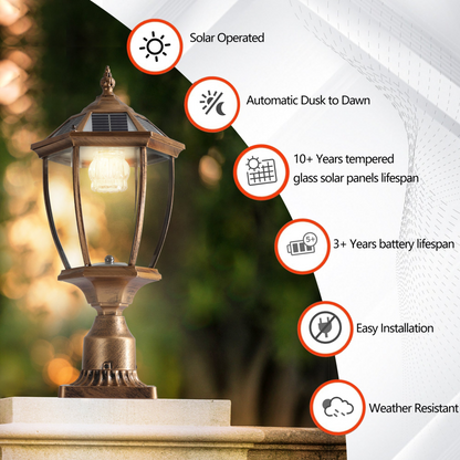 Retro gold Solar Column Headlights With Dimmable LED(2 pack)