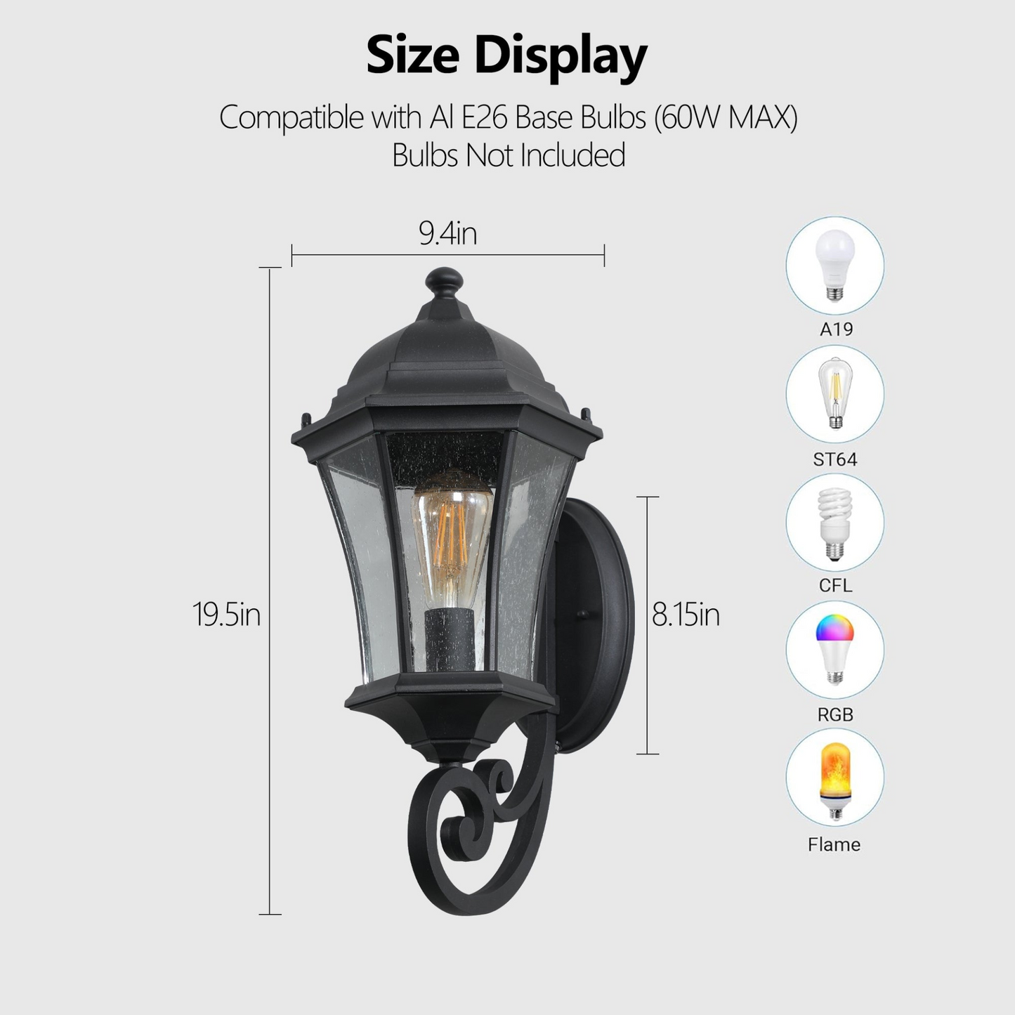 Outdoor Waterproof Glass Retro Wall Lamp Supports multiple types of light bulbs (2 pack) with light sense
