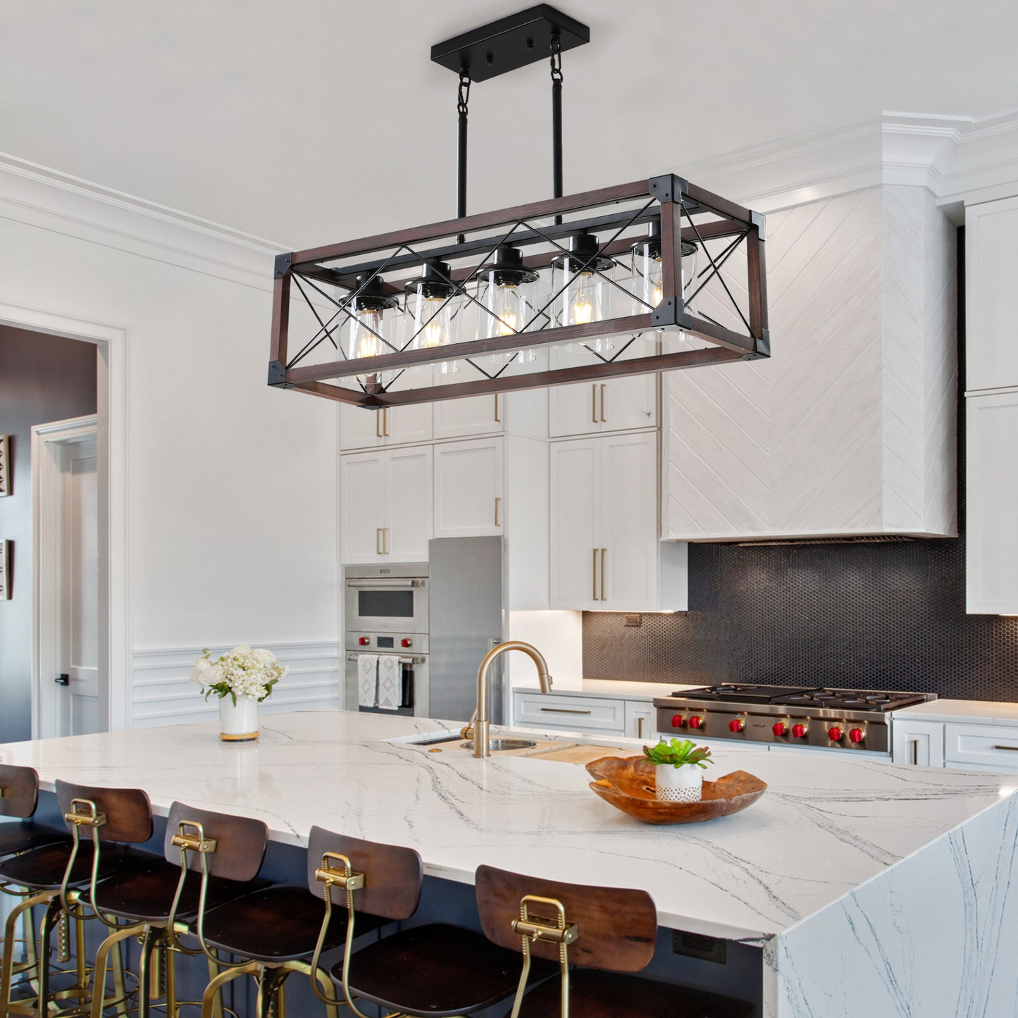 5-Light Retro Farmhouse Chandelier For Kitchen, Living room, Dining room Red and Black(No Bulbs) NEW SKU:W1340P206646