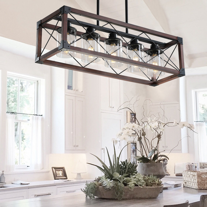 5-Light Retro Farmhouse Chandelier For Kitchen, Living room, Dining room Red and Black(No Bulbs) NEW SKU:W1340P206646