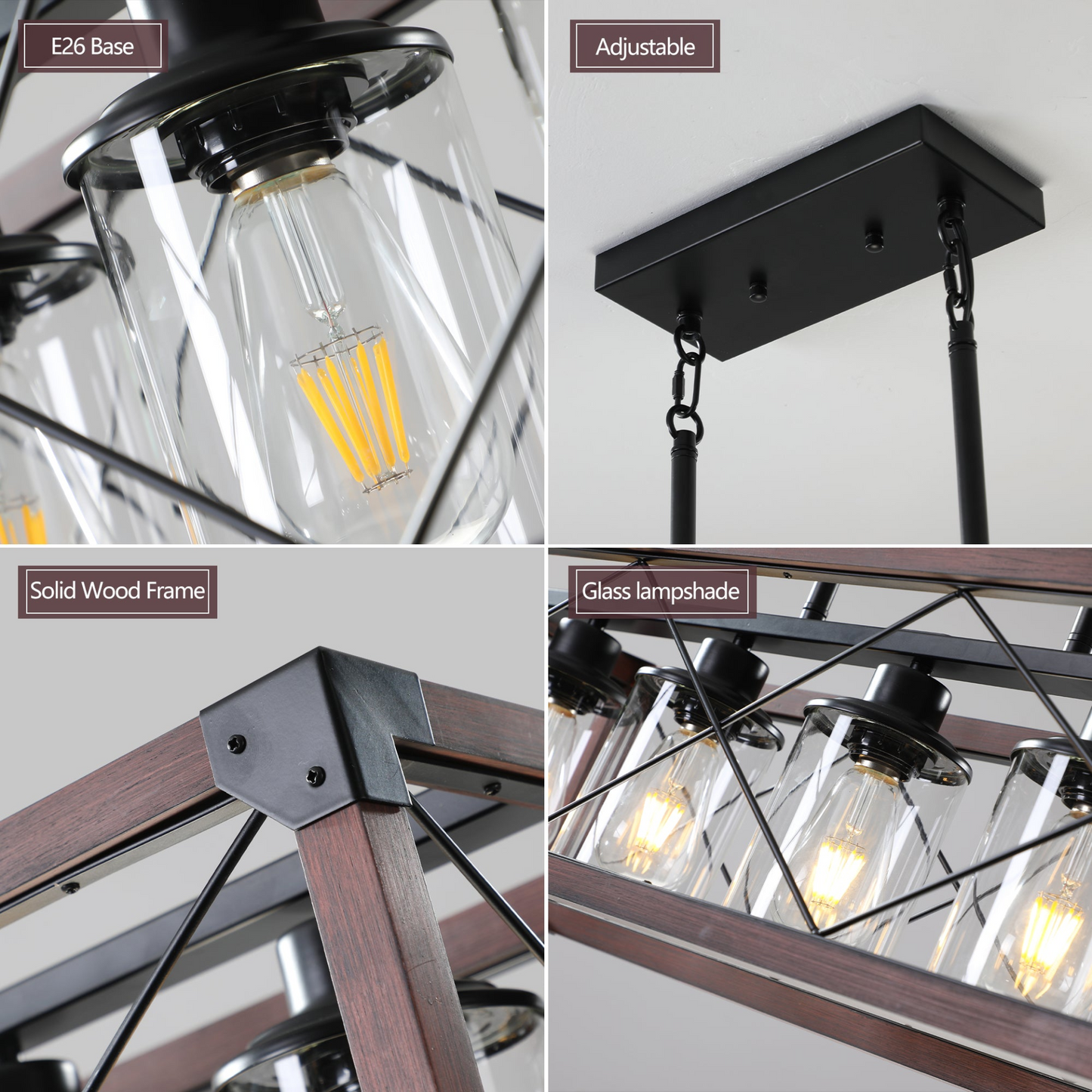 5-Light Retro Farmhouse Chandelier For Kitchen, Living room, Dining room Red and Black(No Bulbs) NEW SKU:W1340P206646
