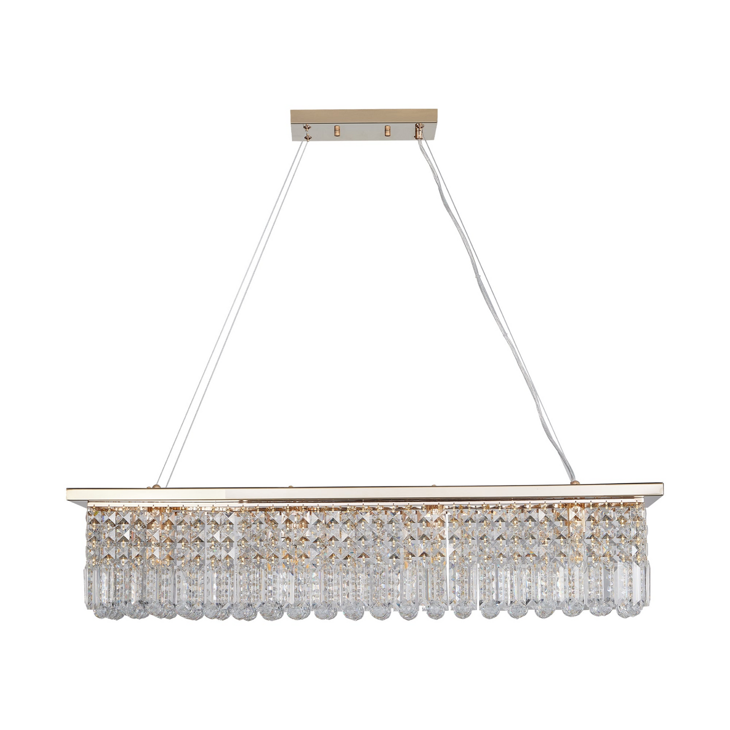 Modern Crystal Chandelier for Dining Room 8-Light Gold Rectangle Raindrop Chandelier Contemporary Rectangular Pendant Light Fixture for Kitchen Island Bar L39.4'' x W9.8'' x H8.7'(Bulb Not Included)