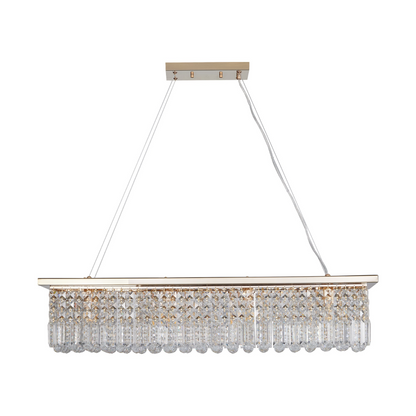 Modern Crystal Chandelier for Dining Room 8-Light Gold Rectangle Raindrop Chandelier Contemporary Rectangular Pendant Light Fixture for Kitchen Island Bar L39.4'' x W9.8'' x H8.7'(Bulb Not Included)