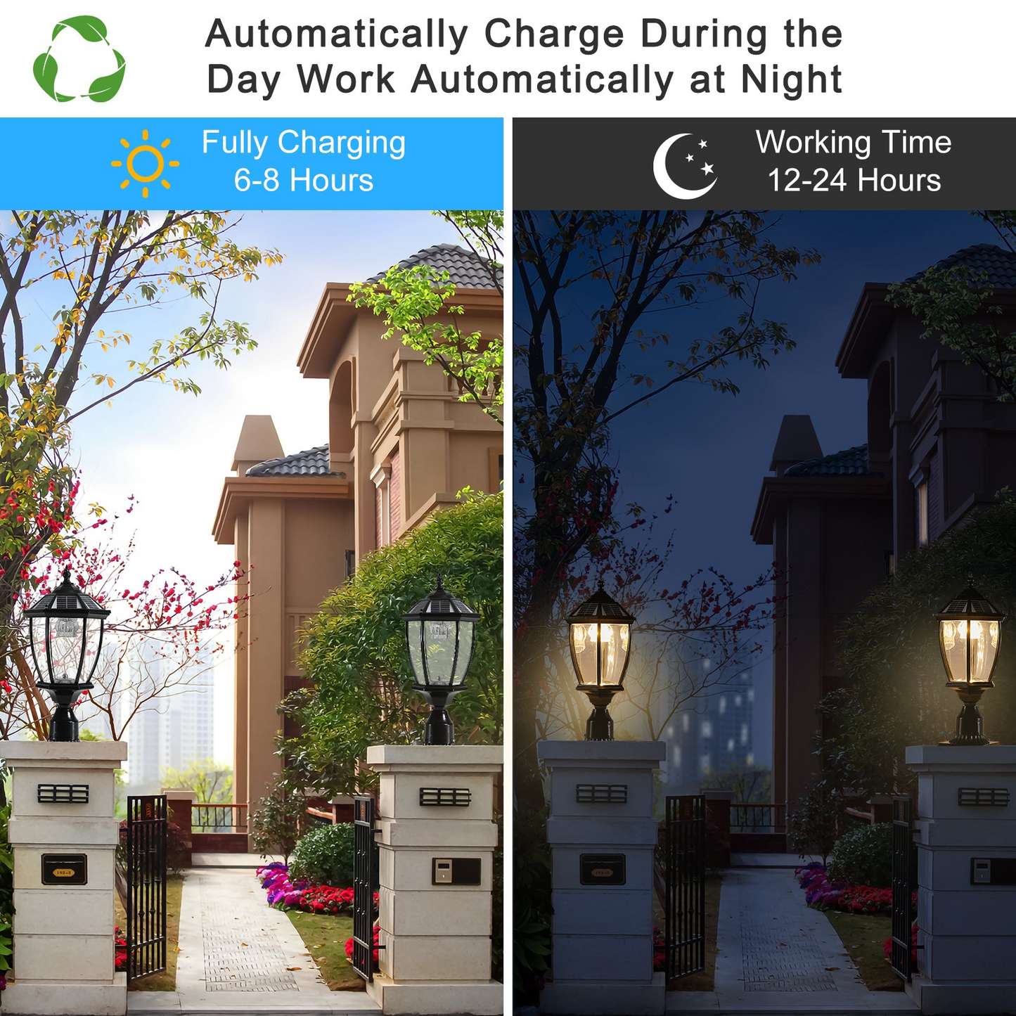 Solar Column Headlights With Dimmable LED 1 pack