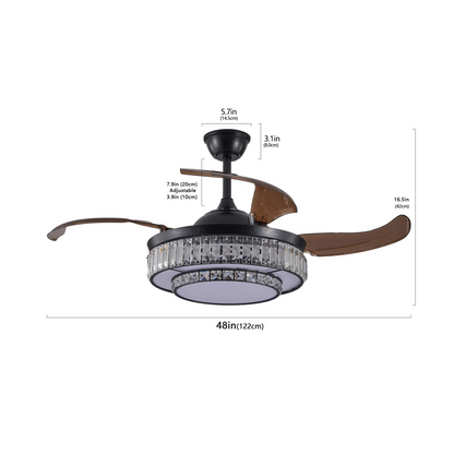 Contemporary LED Retractable Ceiling Fan with Light and Remote Control, Quiet Reversible Motor,4 Blades Modern Ceiling Fans for Kitchen Bedroom Dining Room Patio