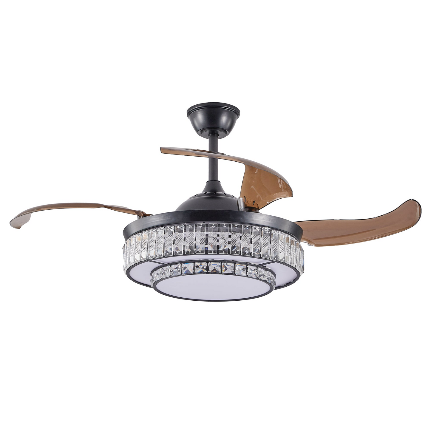 Contemporary LED Retractable Ceiling Fan with Light and Remote Control, Quiet Reversible Motor,4 Blades Modern Ceiling Fans for Kitchen Bedroom Dining Room Patio