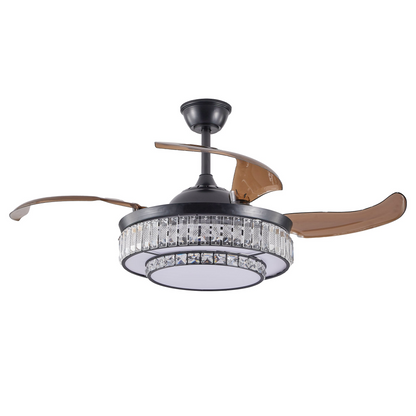 Contemporary LED Retractable Ceiling Fan with Light and Remote Control, Quiet Reversible Motor,4 Blades Modern Ceiling Fans for Kitchen Bedroom Dining Room Patio