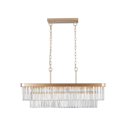 Chandeliers,Rectangular Crystal Chandelier Adjustable,E12 Modern Industrial Crystal Lights,Farmhouse Iron Ceiling Hanging Light for Kitchen Living Room Bedroom/Gold(Bulb Not Included)