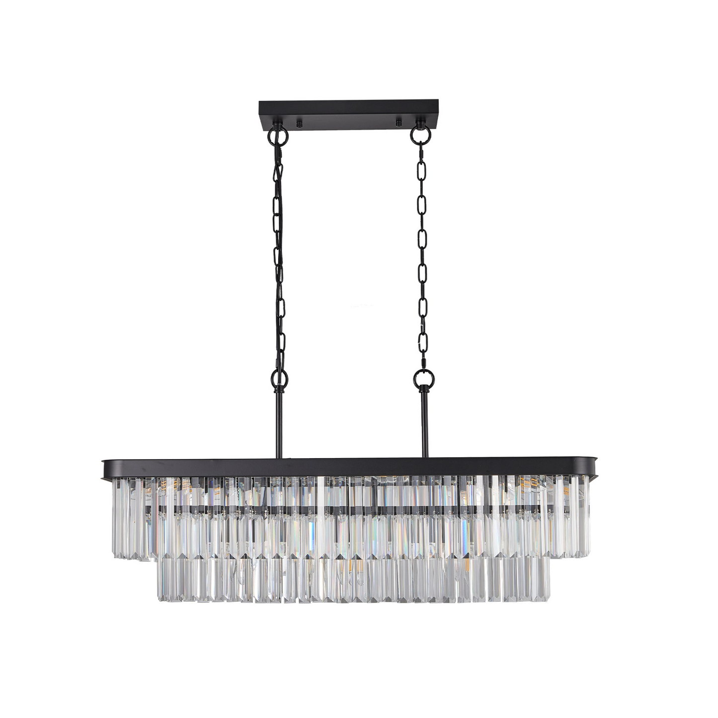 Chandeliers,Rectangular Crystal Chandelier Adjustable,E12 Modern Industrial Crystal Lights,Farmhouse Iron Ceiling Hanging Light for Kitchen Living Room Bedroom/Black(Bulb Not Included)