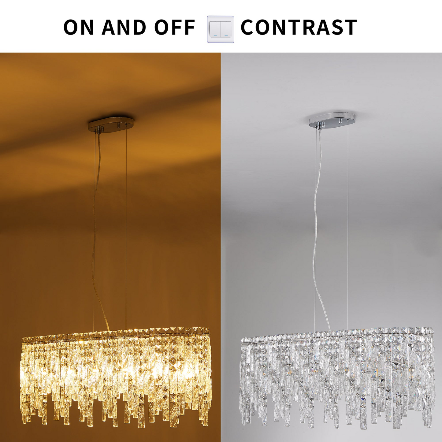 Silver Elegant Oval Crystal Chandelier, Modern Ceiling Light Fixture with Reflective Hanging Crystals for Dining Room, Living Room, and FoyerS (Bulbs Not Included)