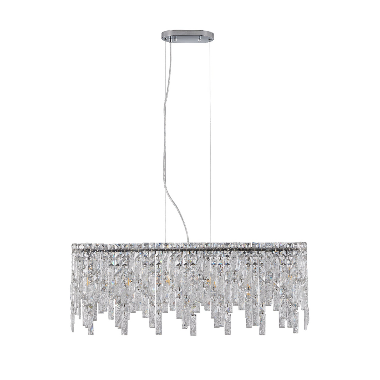 Silver Elegant Oval Crystal Chandelier, Modern Ceiling Light Fixture with Reflective Hanging Crystals for Dining Room, Living Room, and FoyerS (Bulbs Not Included)